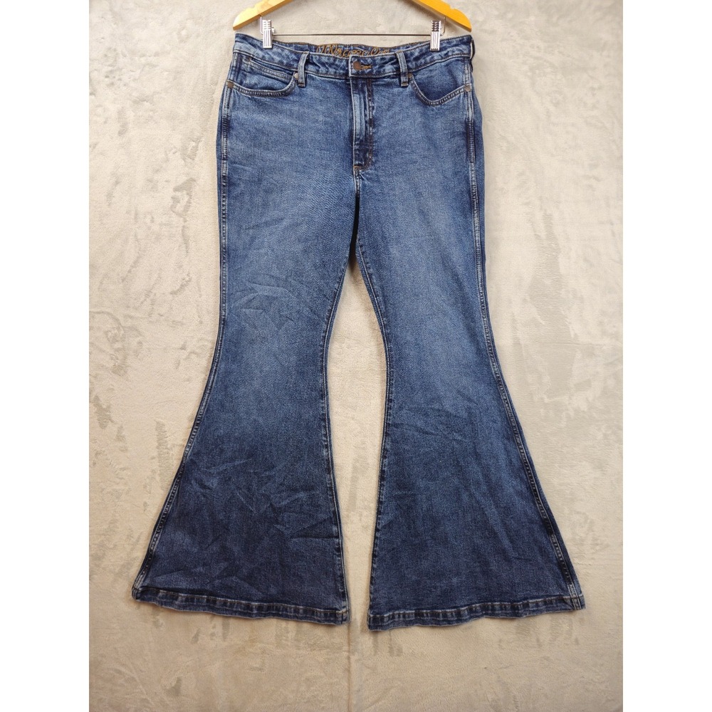 Wrangler Jeans Women Size 34x33 Blue High Rise Flare Hippie Boho Stretch *flawed